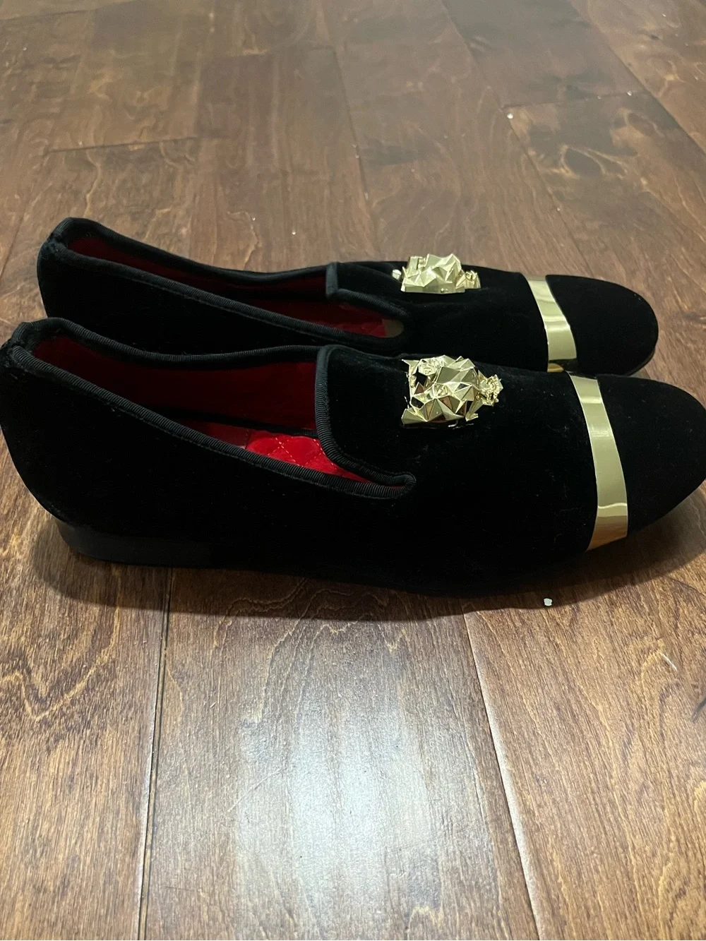 Black Velvet Slip-On Loafers with Rose Gold Accents